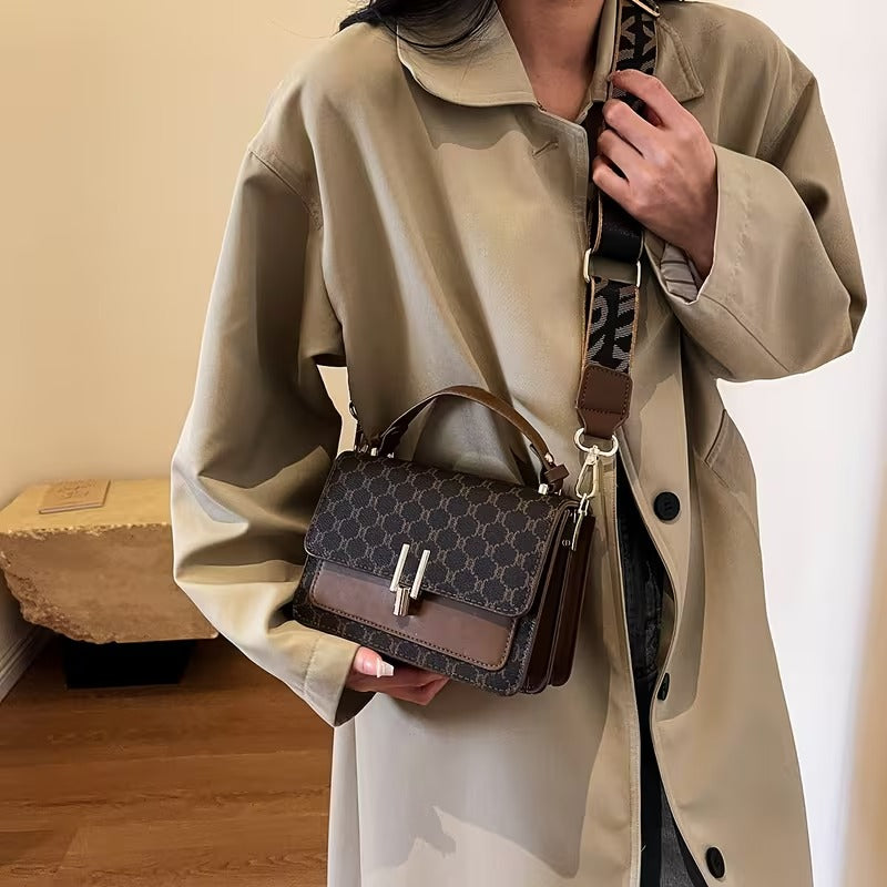 Vintage Square Crossbody Handbag with Wide Strap