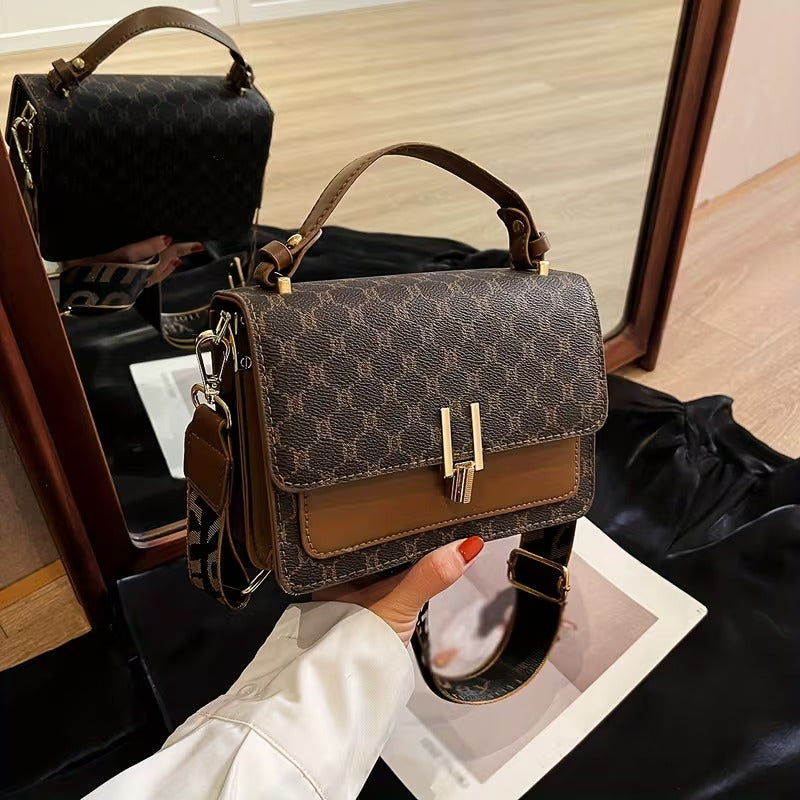 Vintage Square Crossbody Handbag with Wide Strap