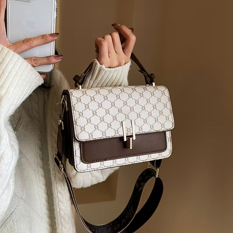 Vintage Square Crossbody Handbag with Wide Strap