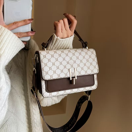 Vintage Square Crossbody Handbag with Wide Strap