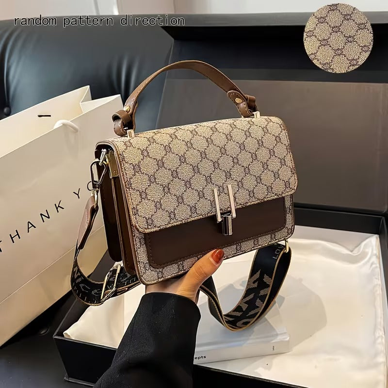 Vintage Square Crossbody Handbag with Wide Strap